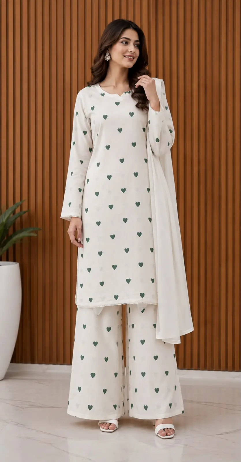 3Pcs Women's Stitched Cotton Printed Suit viral Heart Print