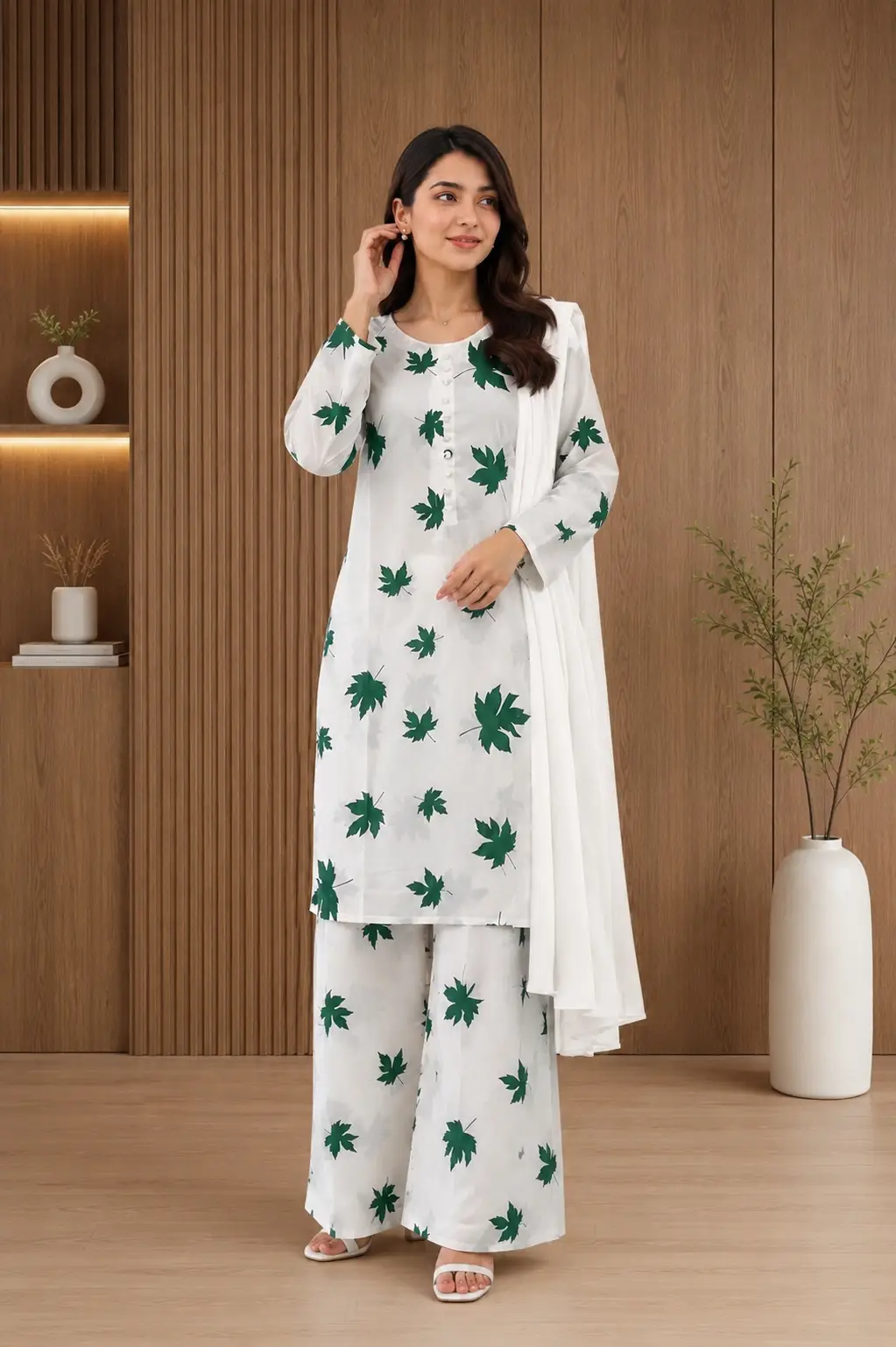 3Pcs Women's Stitched Linen Printed Suit