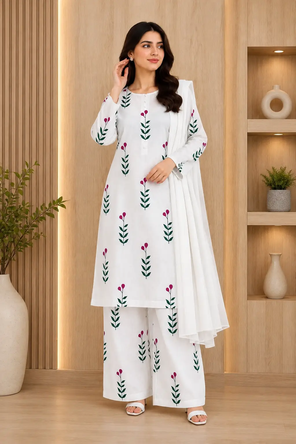 3Pcs Women's Stitched Linen Printed Suit