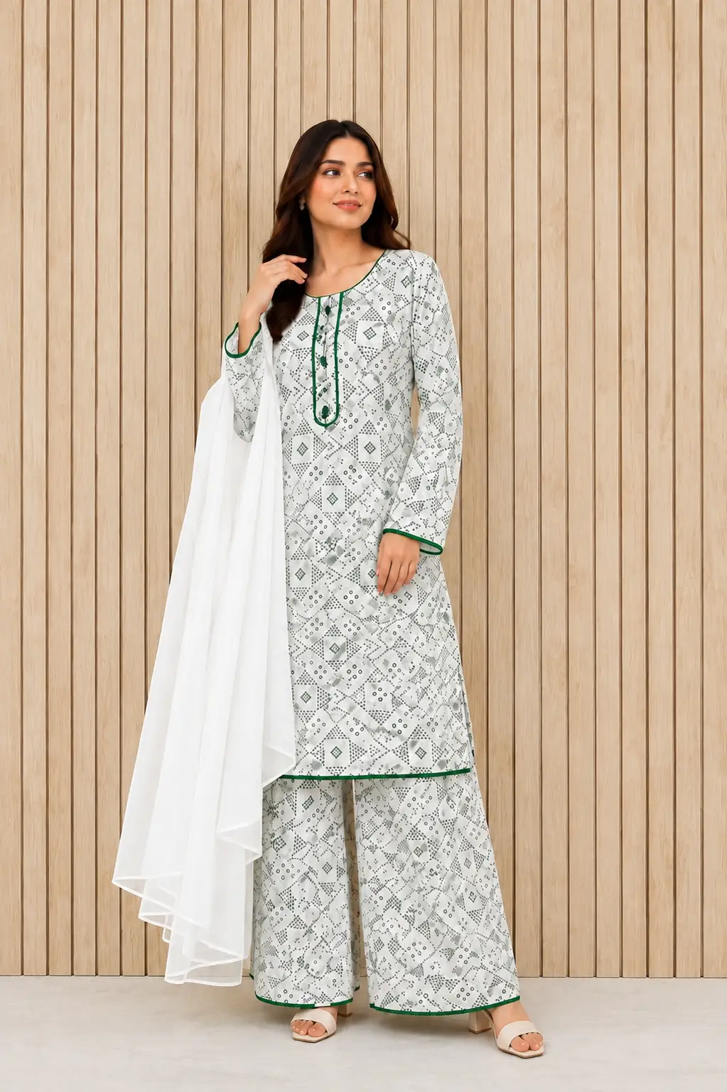 3Pcs Women's Stitched Linen Printed Suit