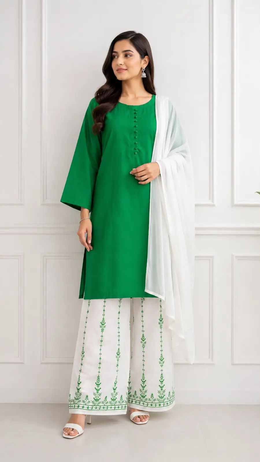 3 Pcs Women's Stitched Cotton Embroidered Suit