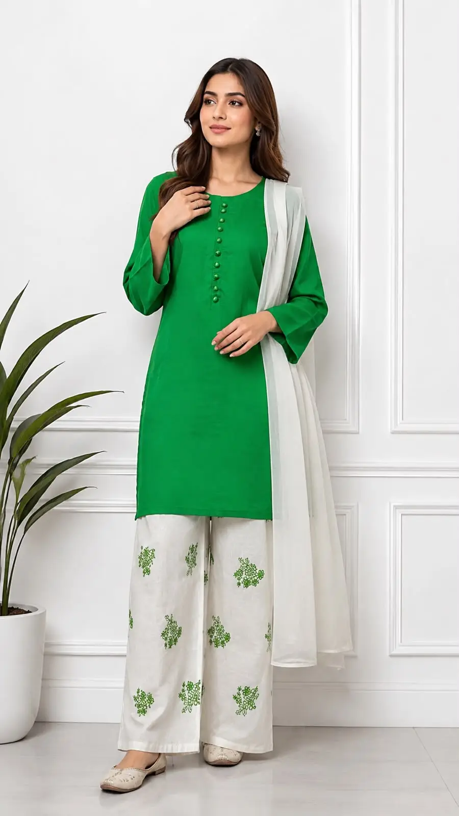 3 Pcs Women's Stitched Cotton Embroidered Suit