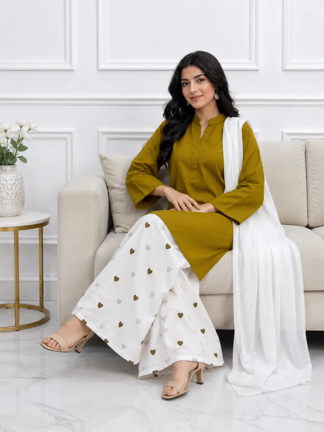 3 Pcs Women's Stitched Cotton Printed Suit viral Heart Printed