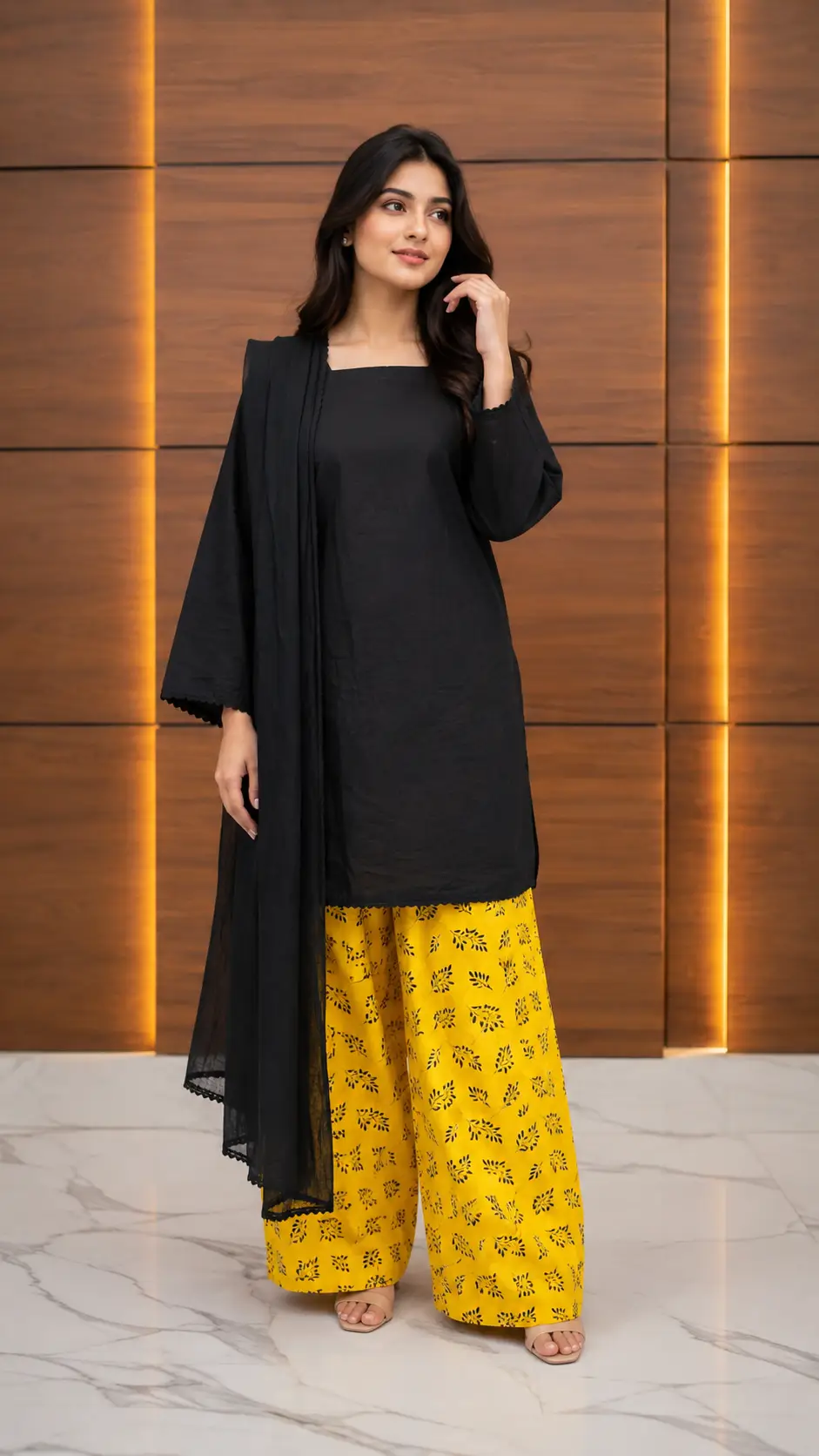3 Pcs Women's Stitched Cotton Printed Suit with Farshi Shalwar and Dupatta
