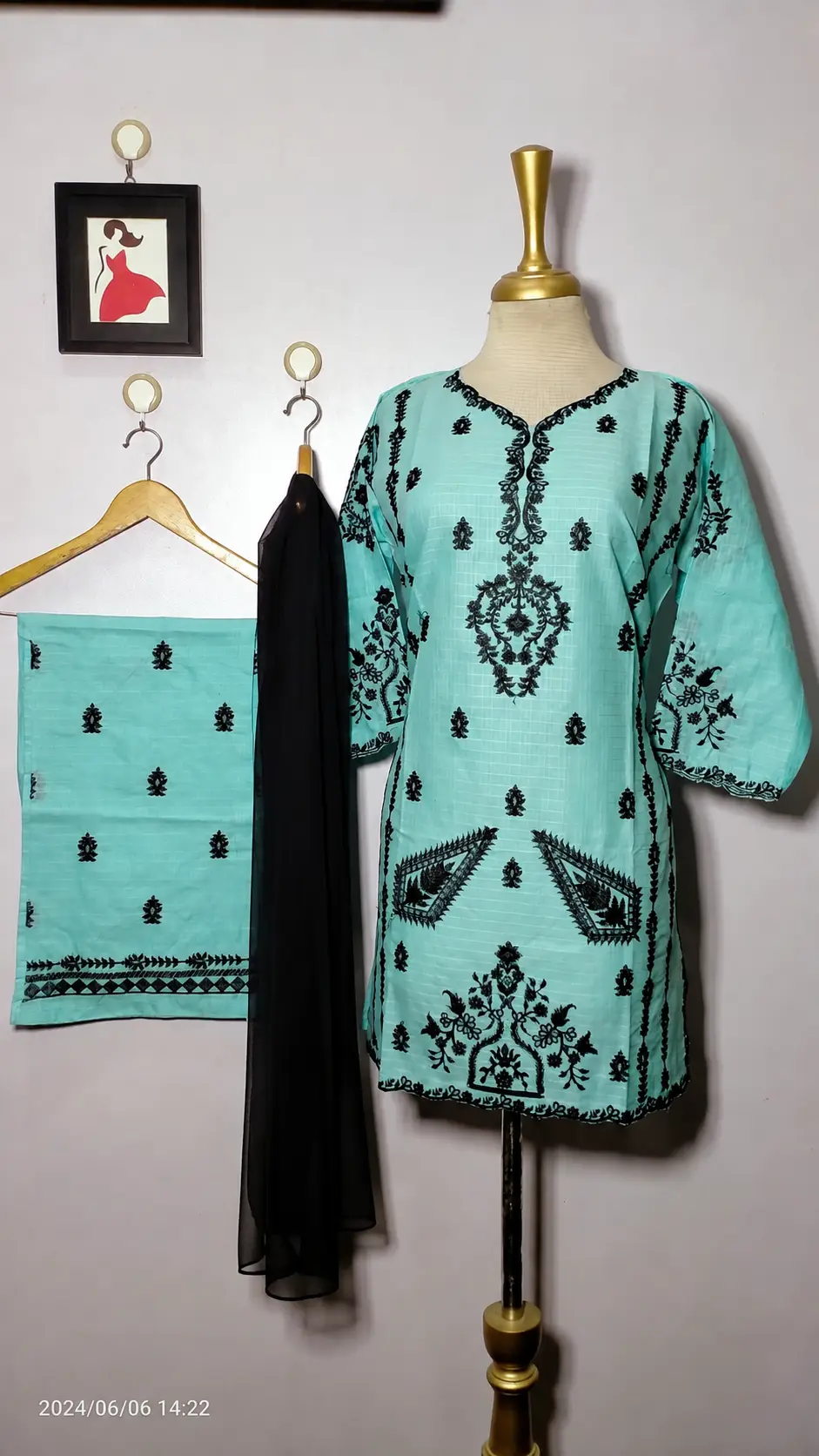 3 Pcs Women's Stitched Cotton Embroidered Suit