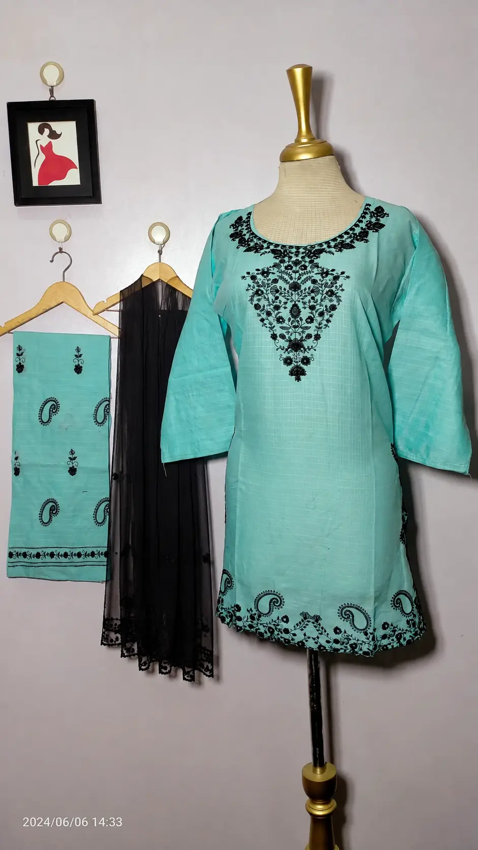 3 Pcs Women's Stitched Cotton Embroidered Suit