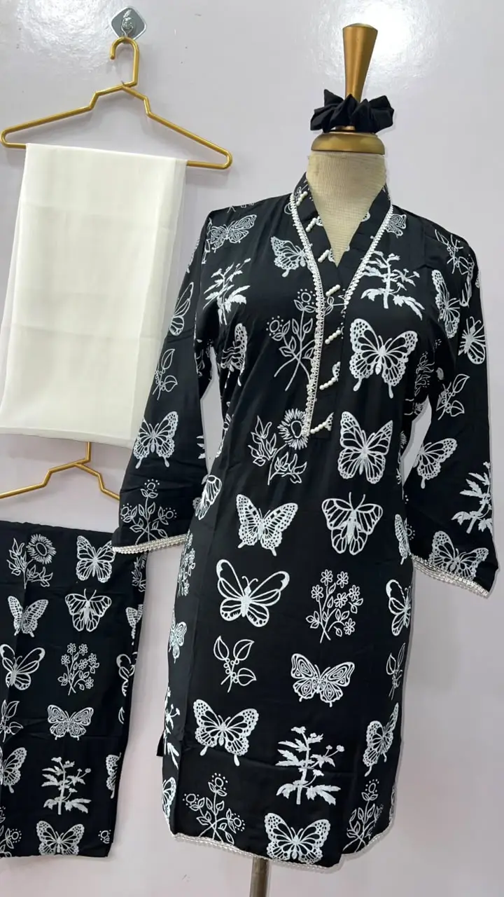 4Pcs Women's Stitched Linen Printed Suit with FREE scrunchie