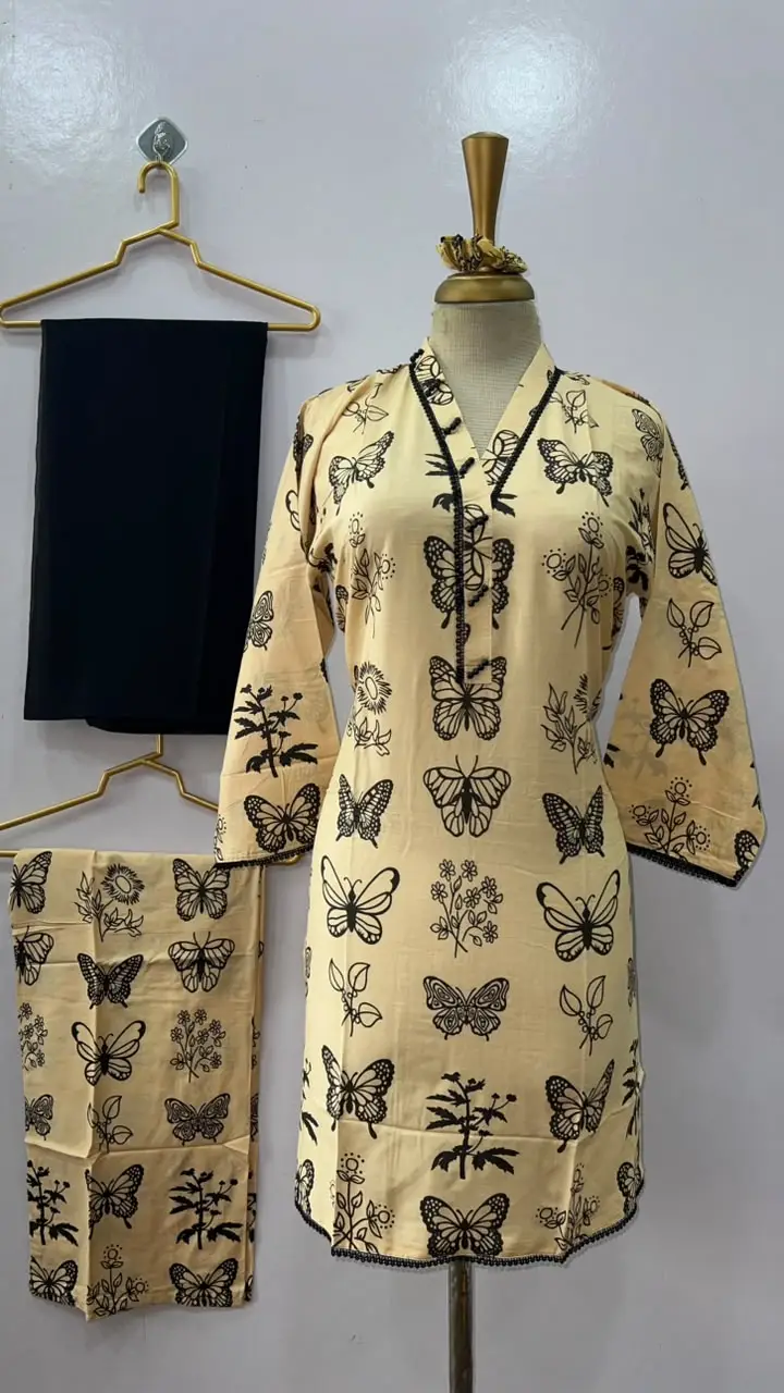 4Pcs Women's Stitched Linen Printed Suit with FREE scrunchie