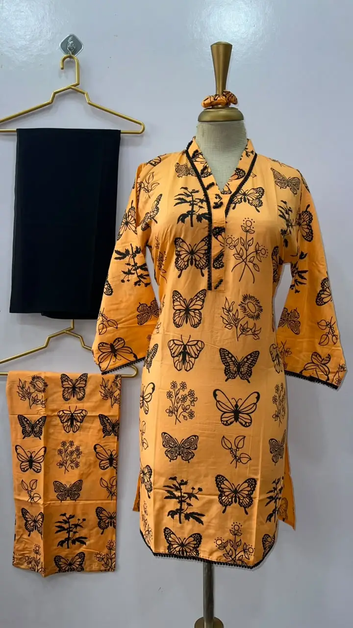 4Pcs Women's Stitched Linen Printed Suit with FREE scrunchie