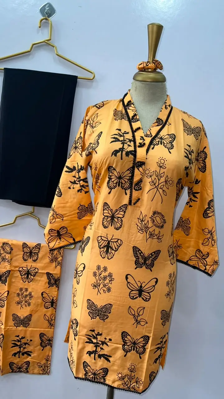 4Pcs Women's Stitched Linen Printed Suit with FREE scrunchie