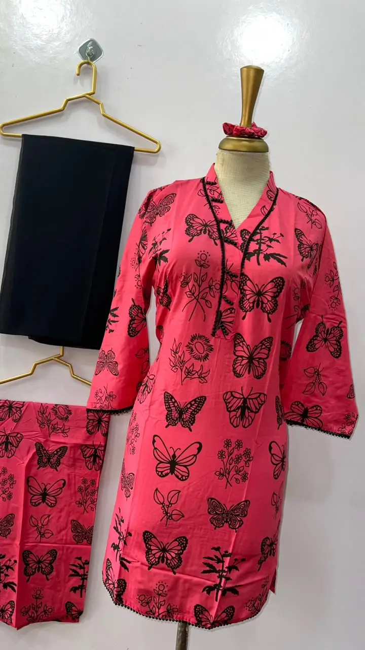 4Pcs Women's Stitched Linen Printed Suit with FREE scrunchie