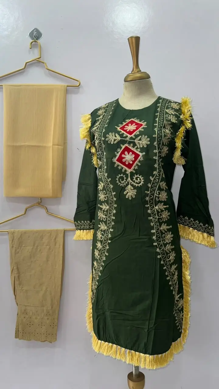 3 Pcs Women's Stitched Linen Hand Embroidered Suit
