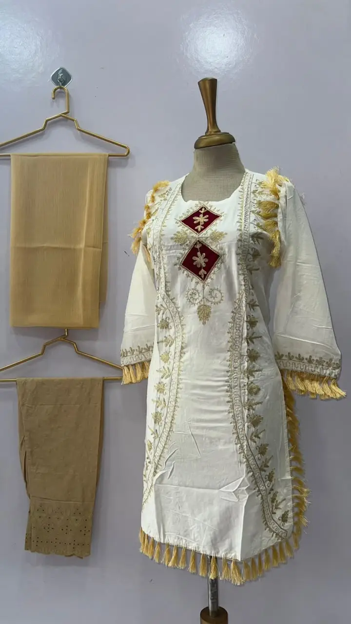 3 Pcs Women's Stitched Linen Hand Embroidered Suit