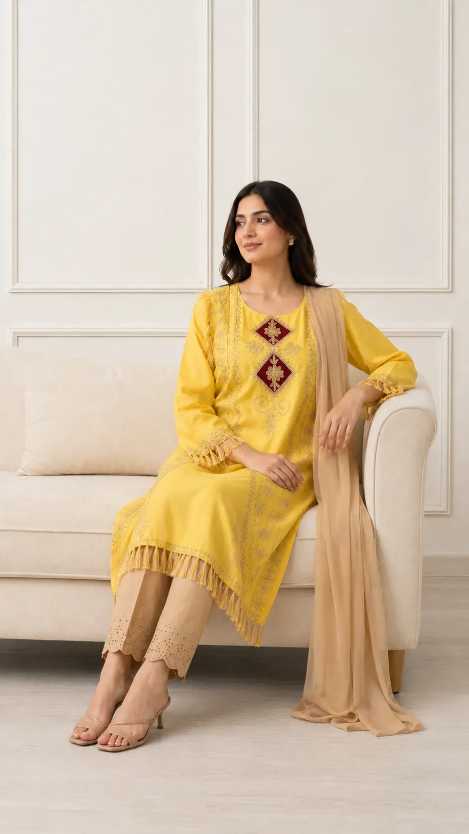 3 Pcs Women's Stitched Linen Hand Embroidered Suit