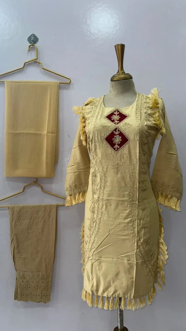 3 Pcs Women's Stitched Linen Hand Embroidered Suit