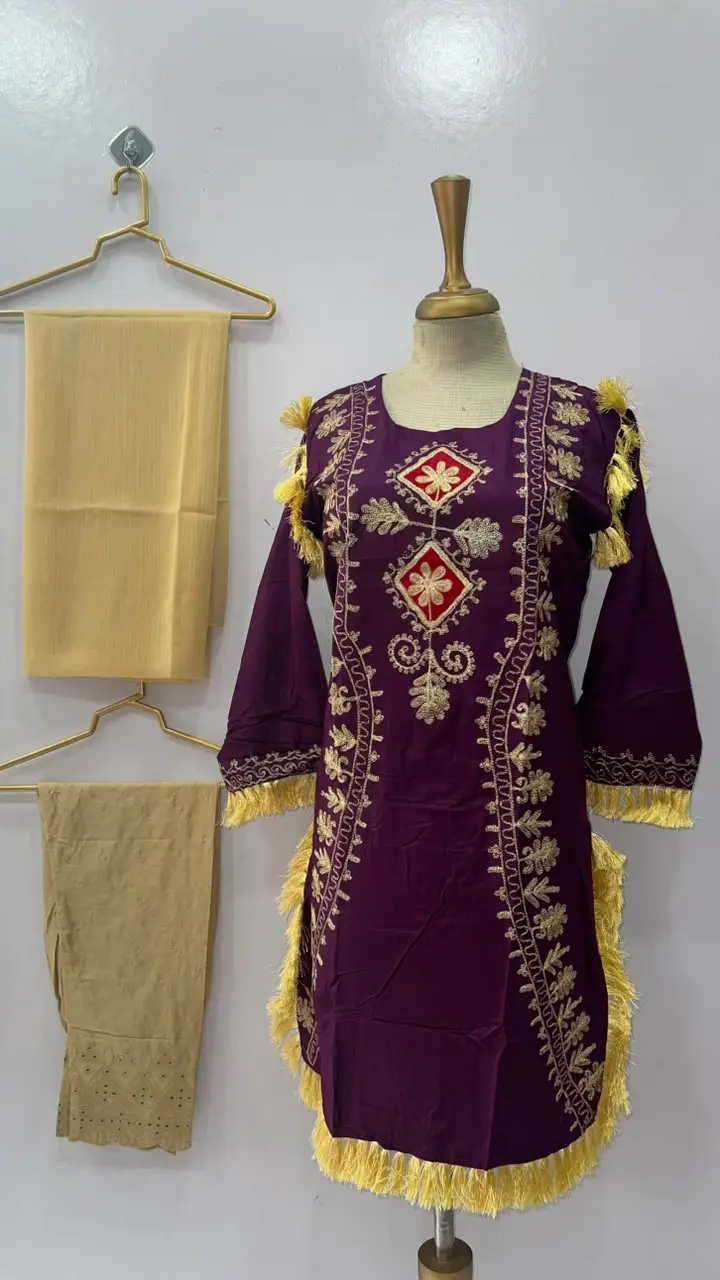 3 Pcs Women's Stitched Linen Hand Embroidered Suit