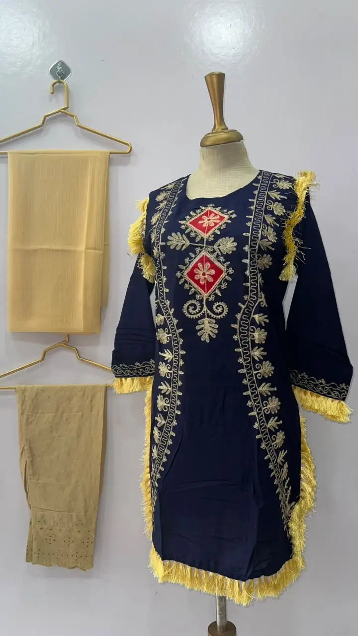 3 Pcs Women's Stitched Linen Hand Embroidered Suit