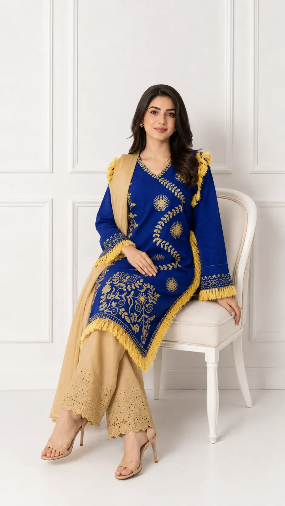 3 Pcs Women's Stitched Linen Hand Embroidered Suit