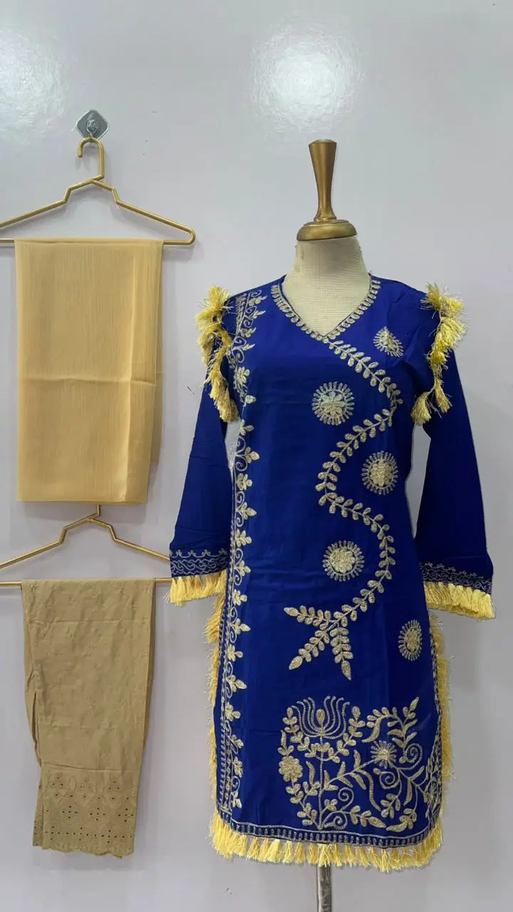 3 Pcs Women's Stitched Linen Hand Embroidered Suit