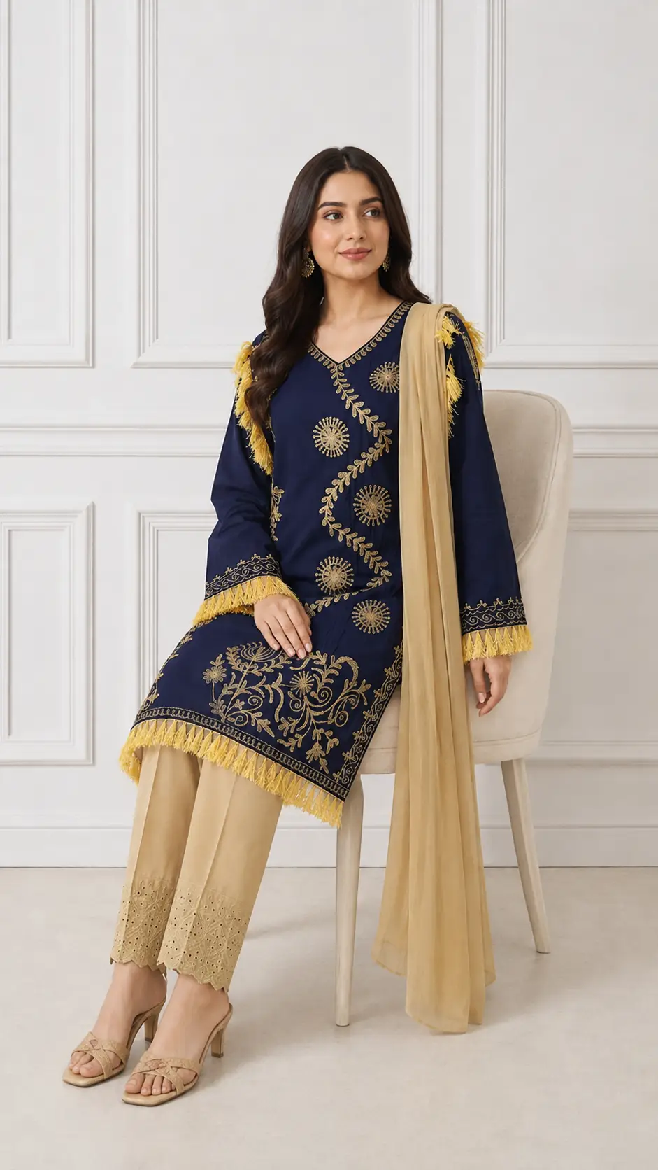 3 Pcs Women's Stitched Linen Hand Embroidered Suit