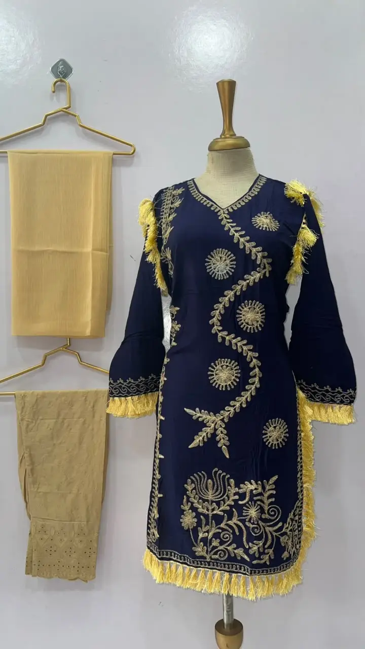 3 Pcs Women's Stitched Linen Hand Embroidered Suit