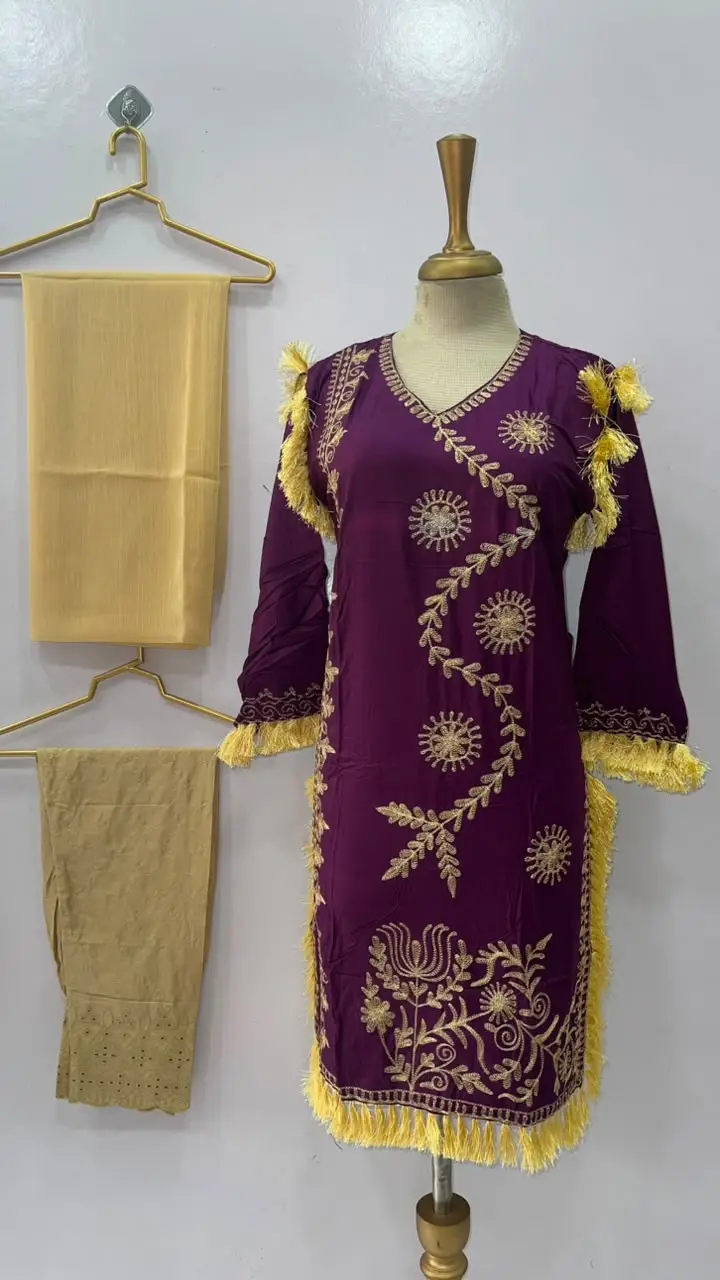 3 Pcs Women's Stitched Linen Hand Embroidered Suit