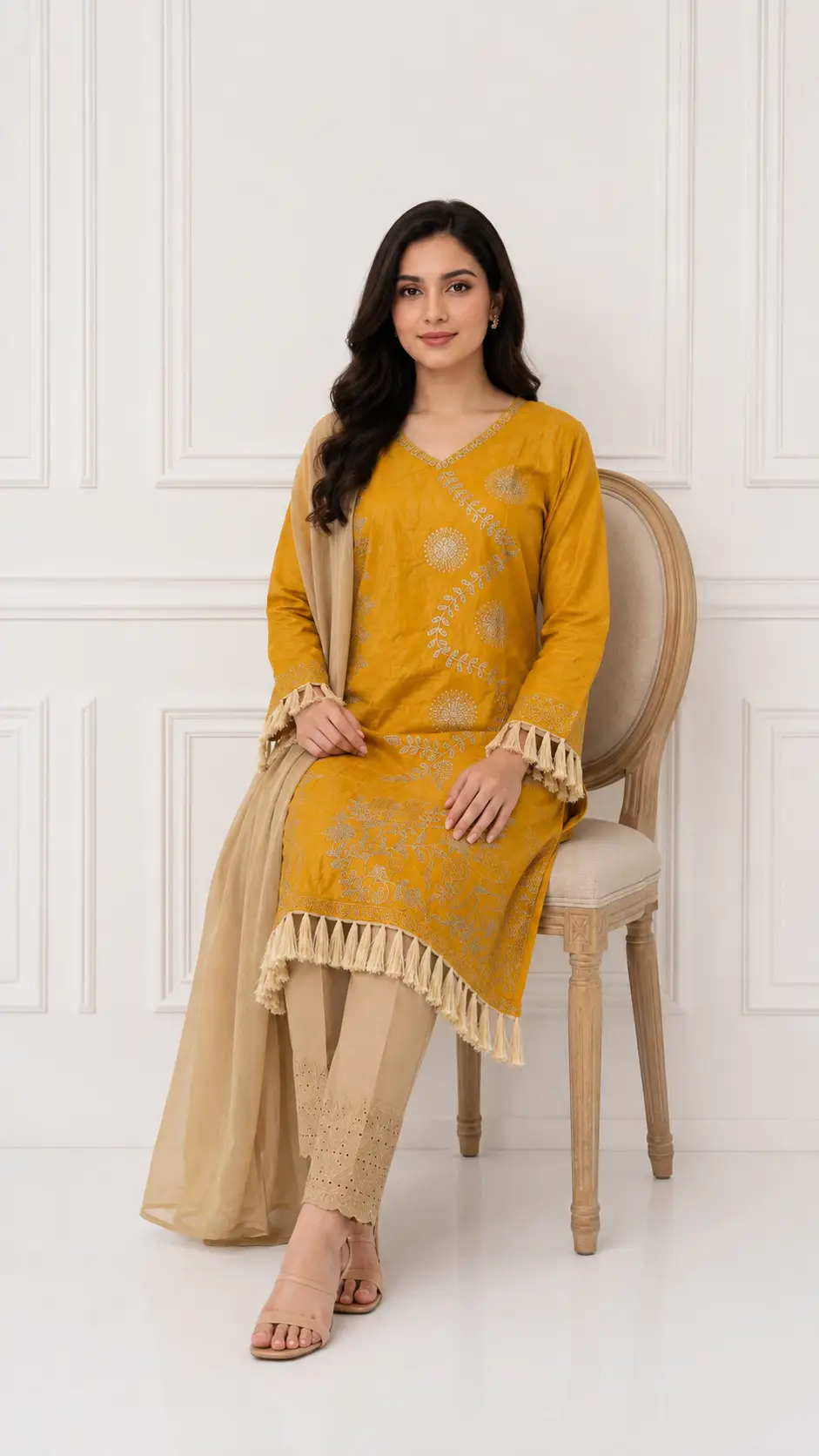 3 Pcs Women's Stitched Linen Hand Embroidered Suit