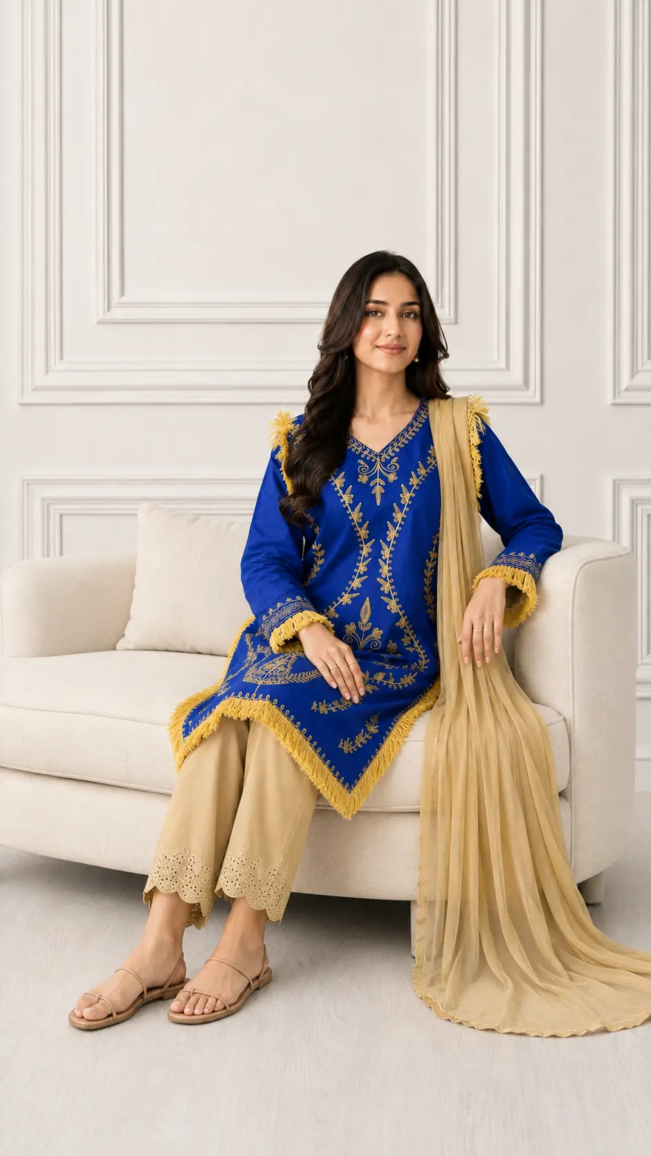 3 Pcs Women's Stitched Linen Hand Embroidered Suit