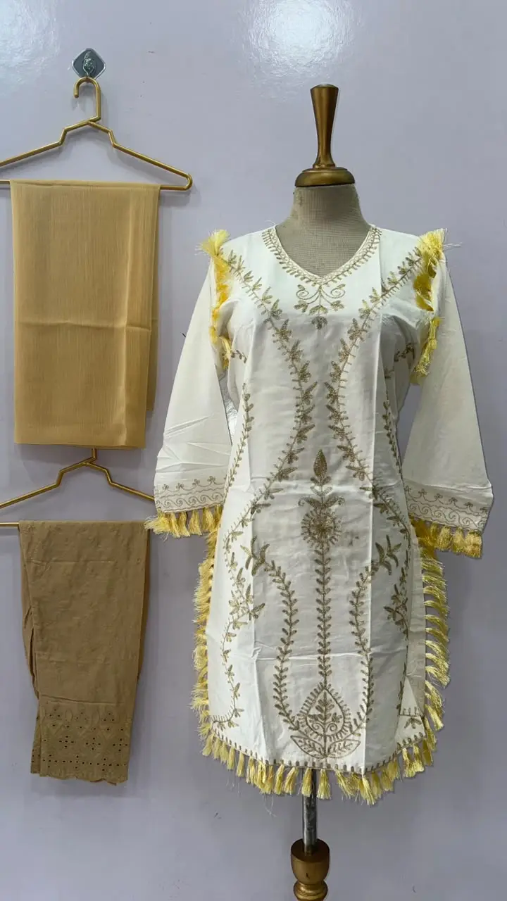 3 Pcs Women's Stitched Linen Hand Embroidered Suit