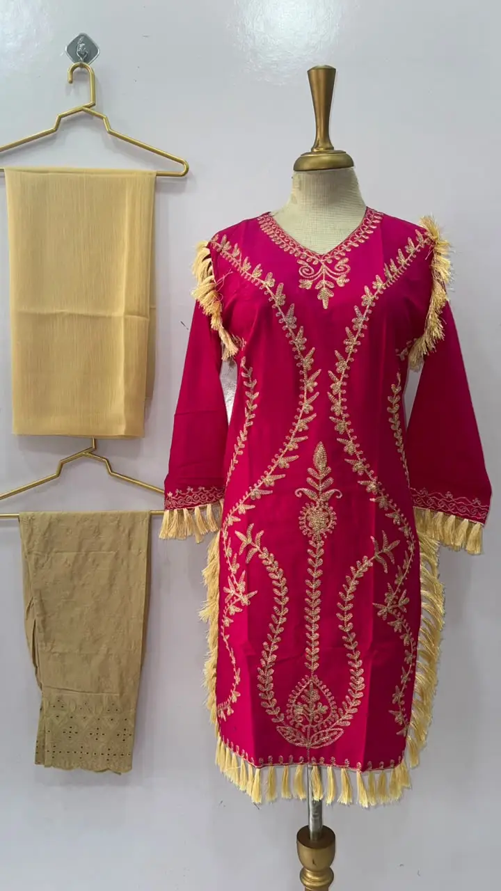 3 Pcs Women's Stitched Linen Hand Embroidered Suit