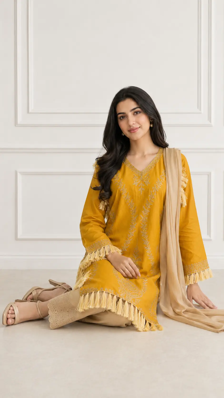 3 Pcs Women's Stitched Linen Hand Embroidered Suit