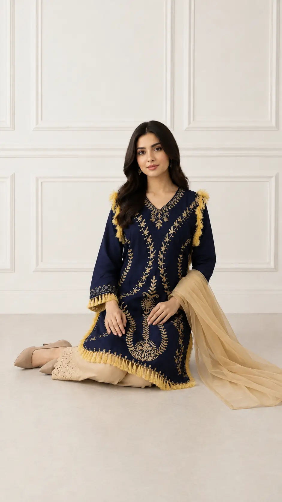 3 Pcs Women's Stitched Linen Hand Embroidered Suit