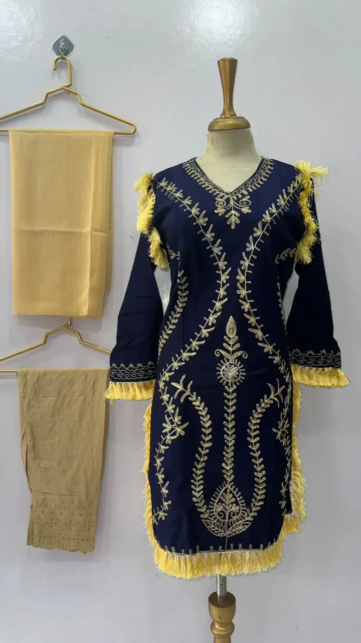 3 Pcs Women's Stitched Linen Hand Embroidered Suit