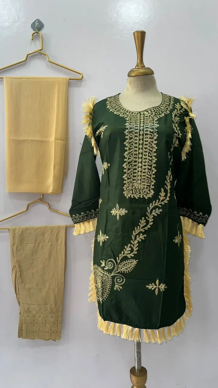 3 Pcs Women's Stitched Linen Hand Embroidered Suit