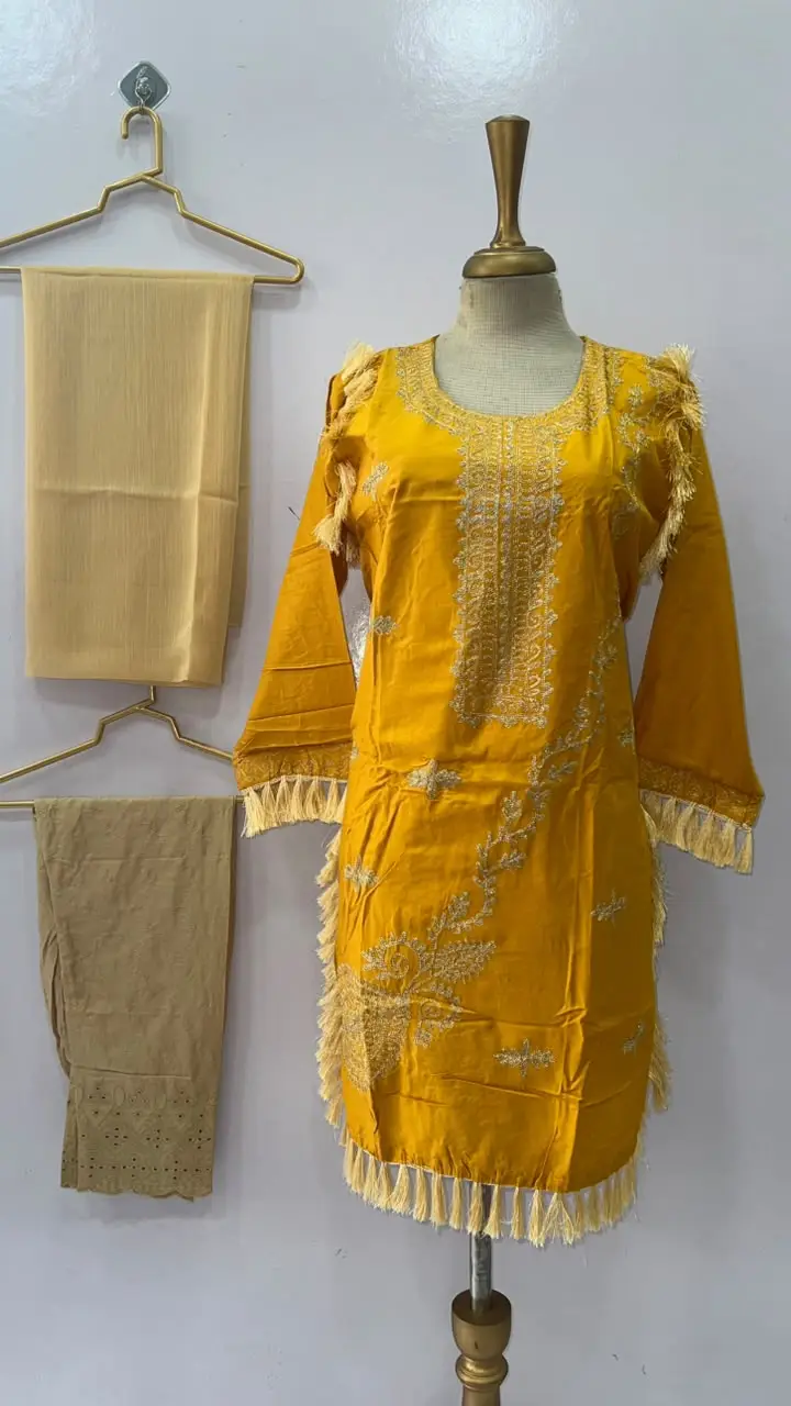3 Pcs Women's Stitched Linen Hand Embroidered Suit