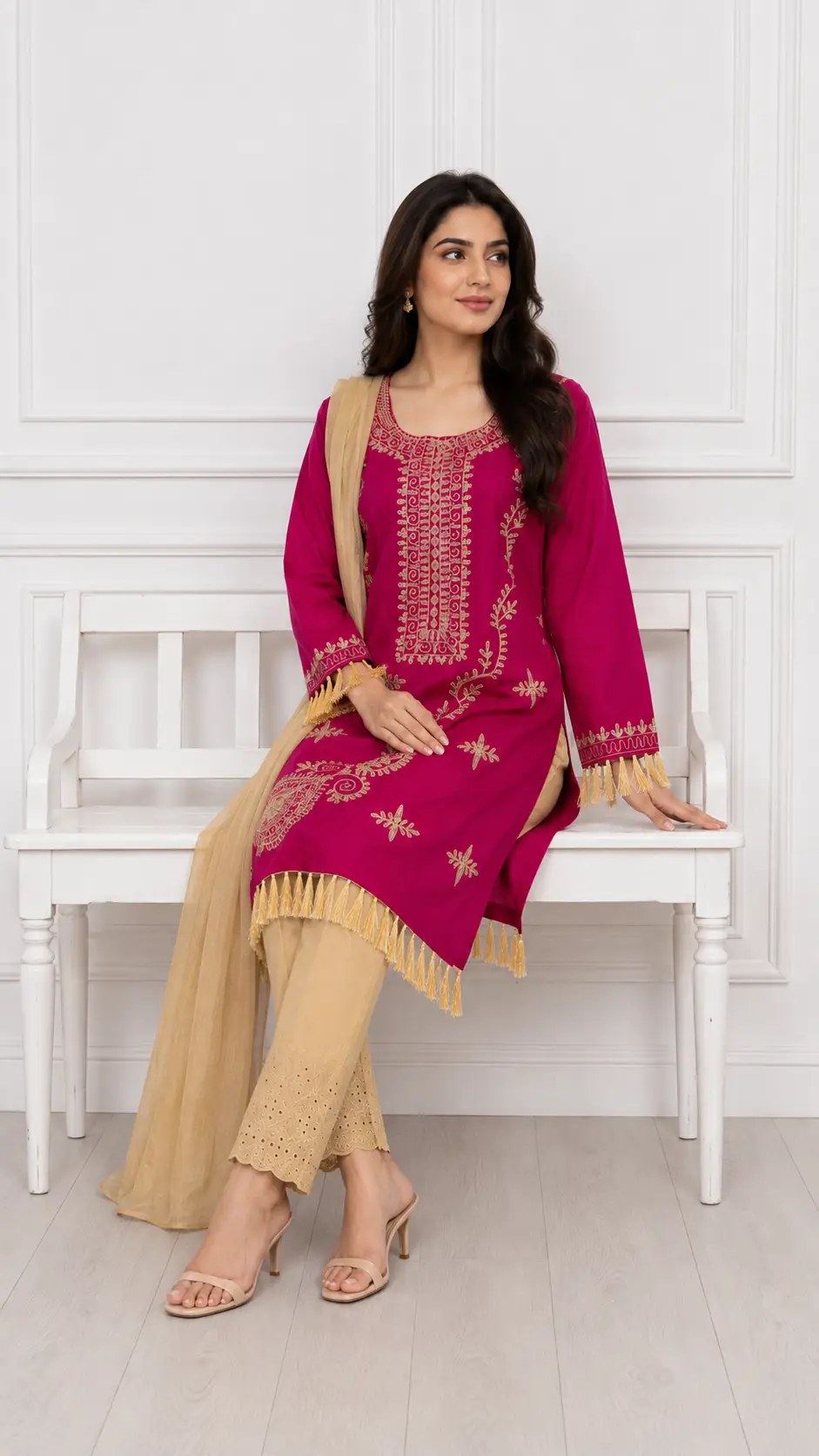 3 Pcs Women's Stitched Linen Hand Embroidered Suit