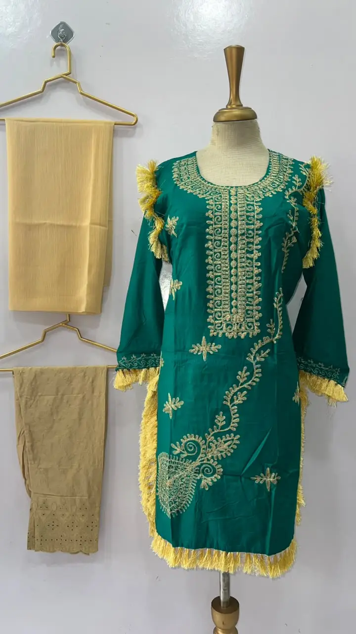 3 Pcs Women's Stitched Linen Hand Embroidered Suit