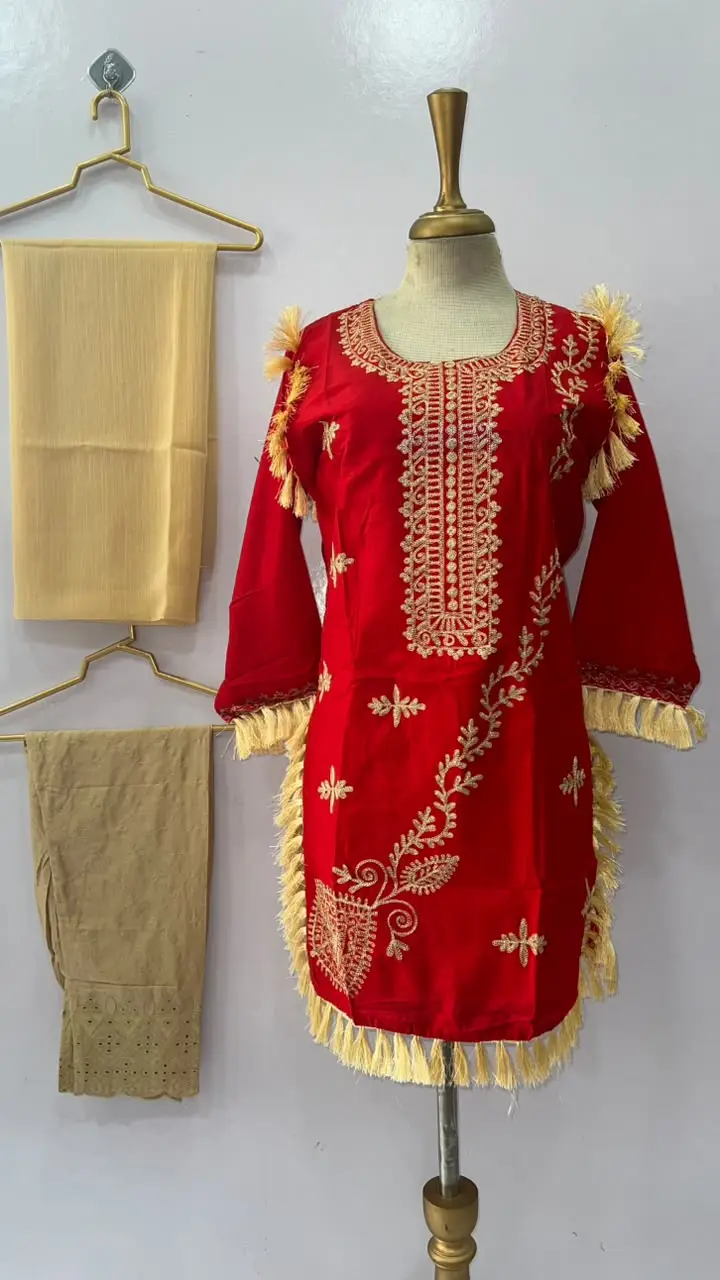 3 Pcs Women's Stitched Linen Hand Embroidered Suit
