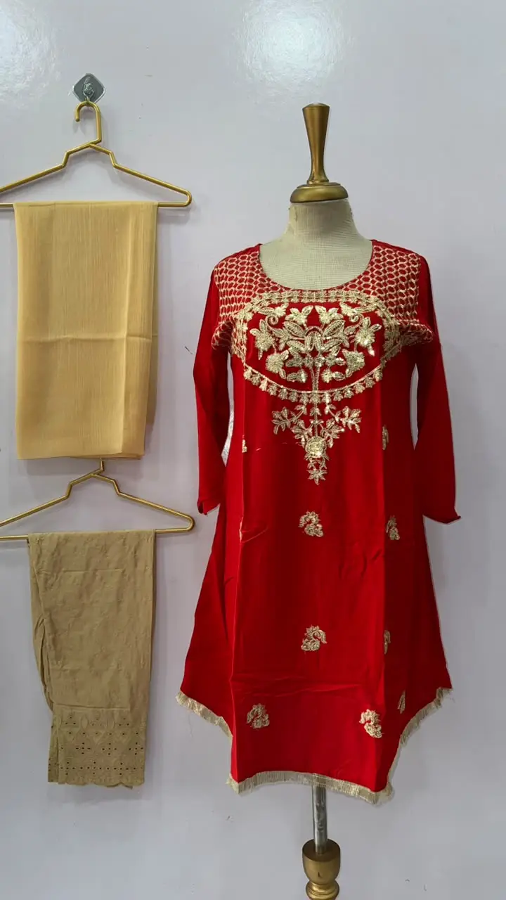 3 Pcs Women's Stitched Linen Hand Embroidered Suit
