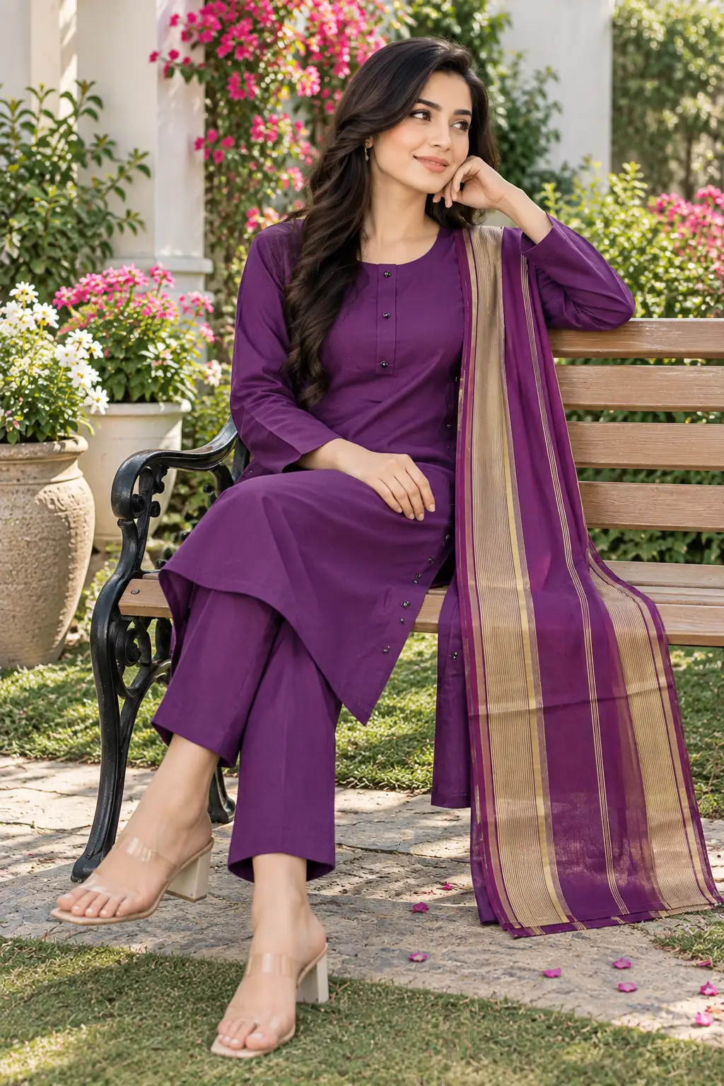 3 Pcs Women's Stitched Linen Plain Suit with Argenza Dupatta