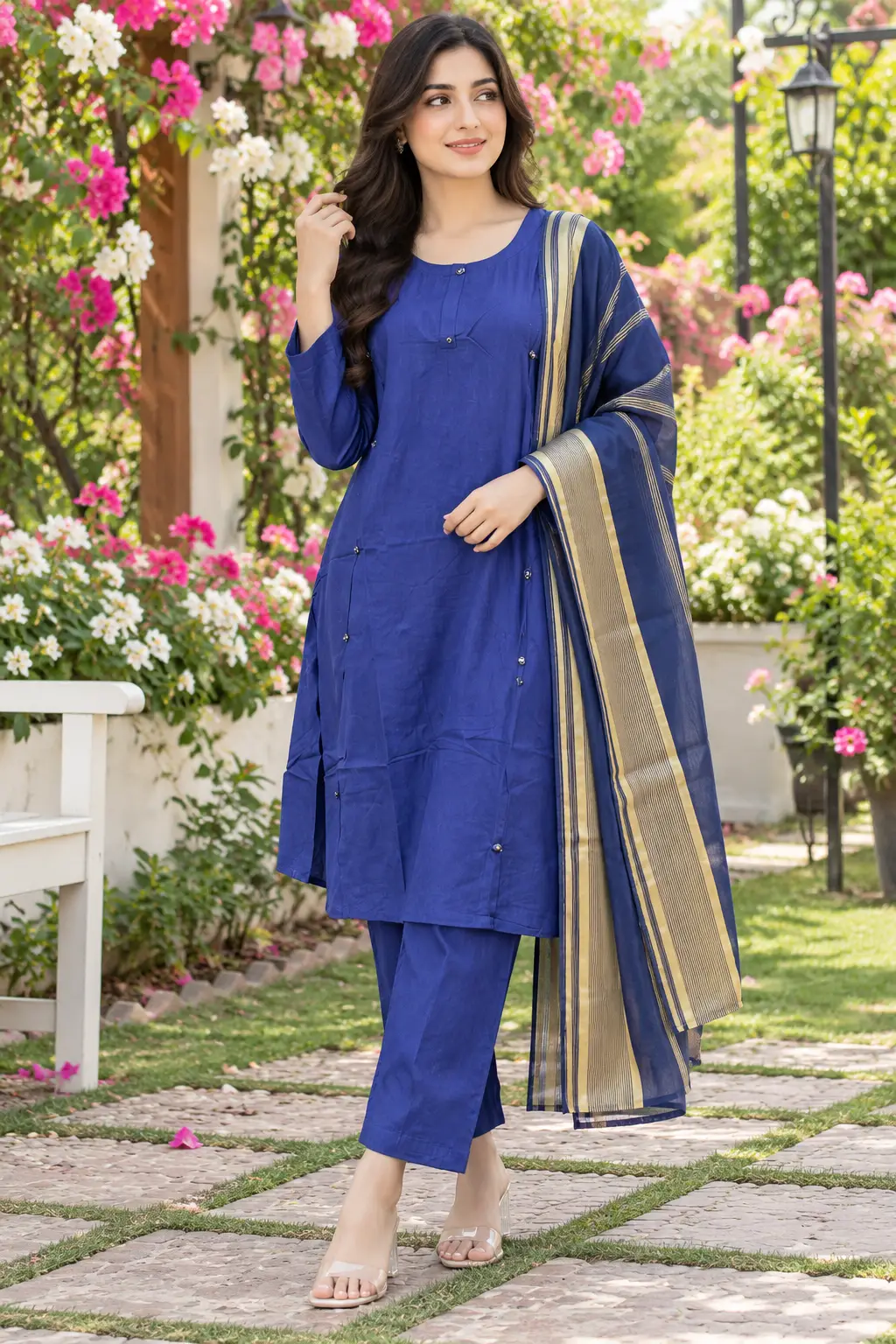 3 Pcs Women's Stitched Linen Plain Suit with Argenza Dupatta