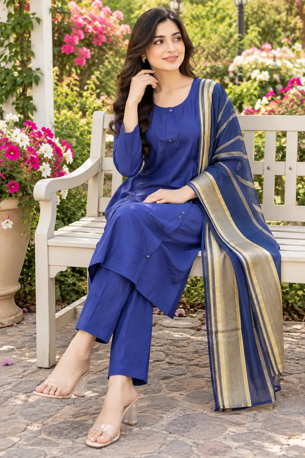 3 Pcs Women's Stitched Linen Plain Suit with Argenza Dupatta