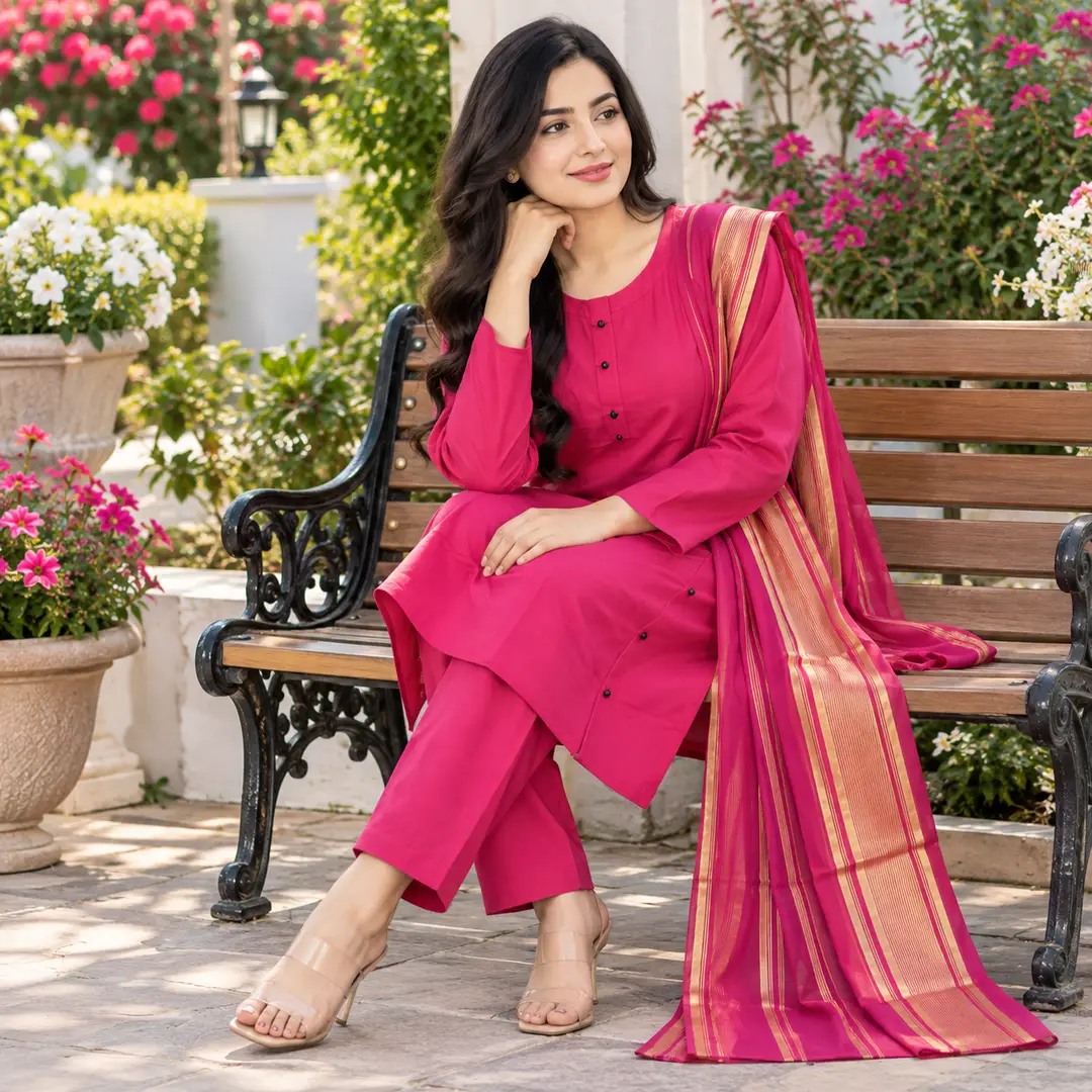 3 Pcs Women's Stitched Linen Plain Suit with Argenza Dupatta