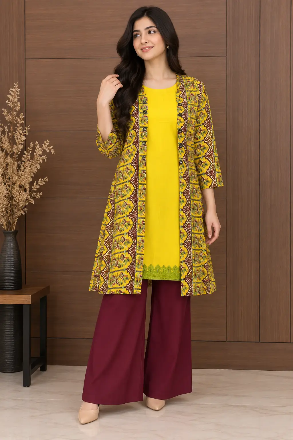 3 Pcs Women's Stitched Linen Printed Gown Suit