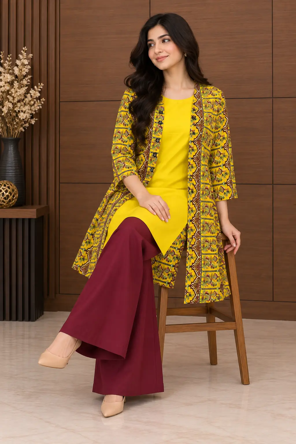 3 Pcs Women's Stitched Linen Printed Gown Suit