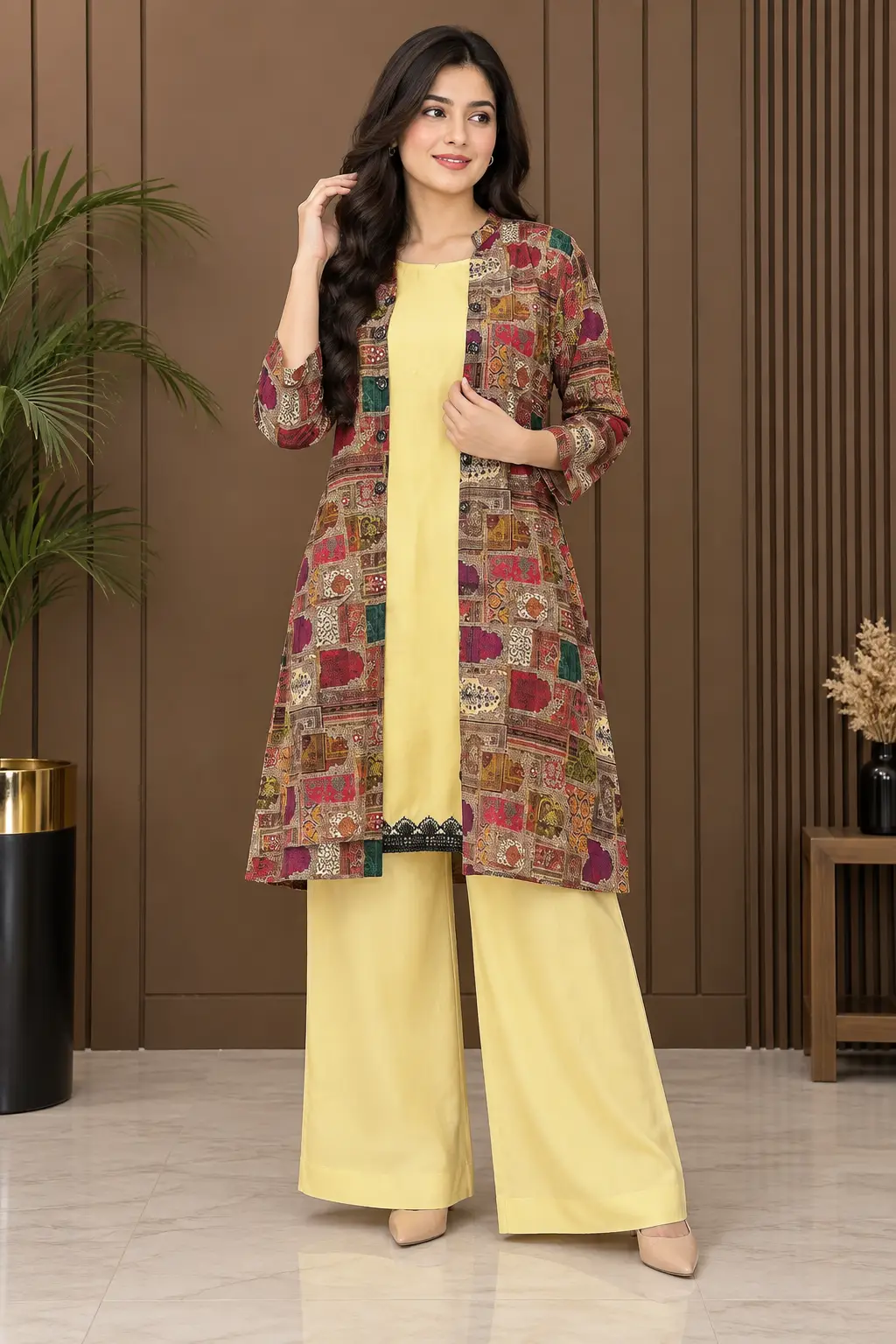 3 Pcs Women's Stitched Linen Printed Gown Suit