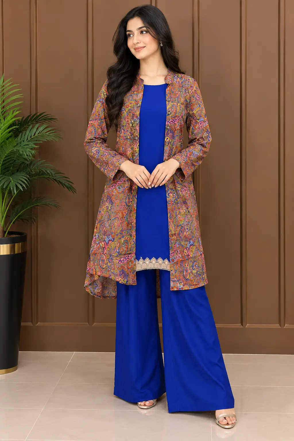 3 Pcs Women's Stitched Linen Printed Gown Suit