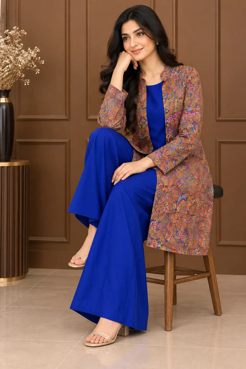 3 Pcs Women's Stitched Linen Printed Gown Suit