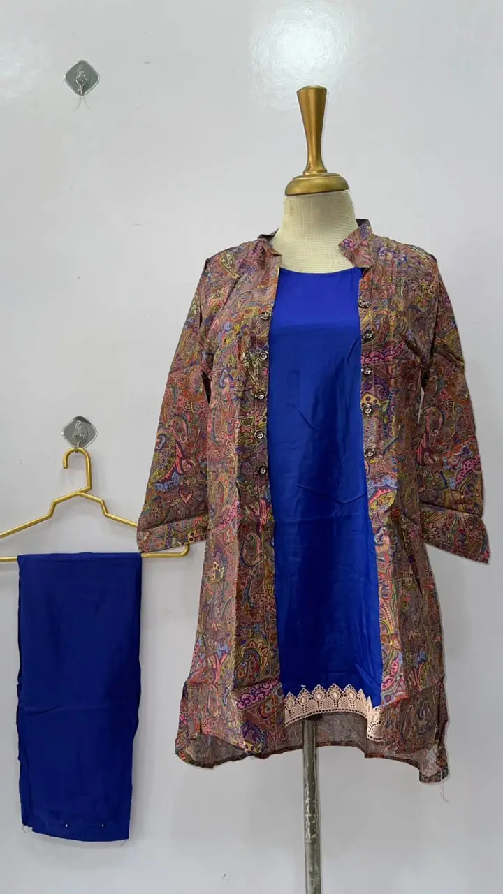 3 Pcs Women's Stitched Linen Printed Gown Suit