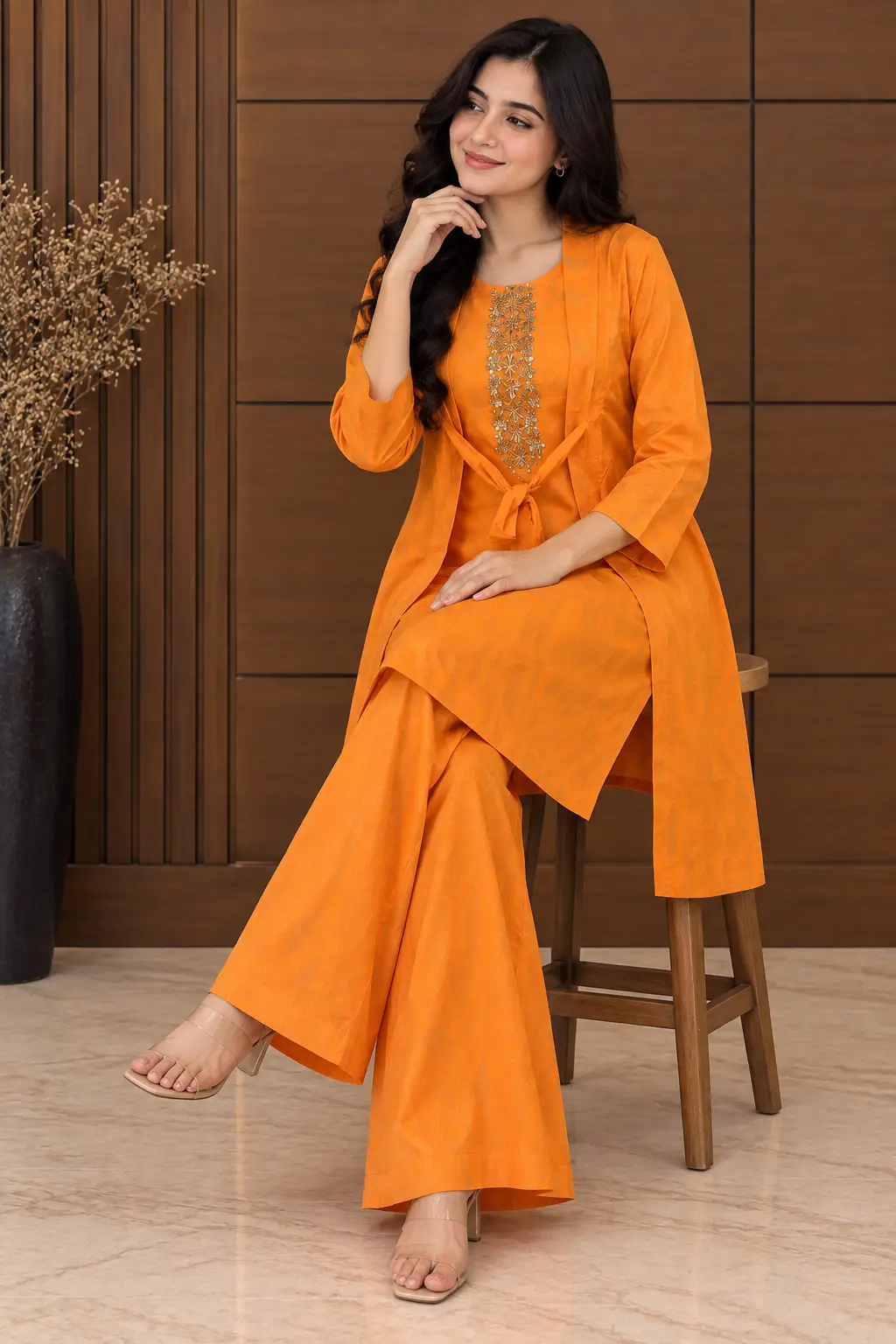 3 Pcs Women's Stitched Linen Printed Gown Suit